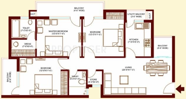Bajwa Sunny Urban Greens (3BHK+3T (1,530 sq ft) 1530 sq ft)