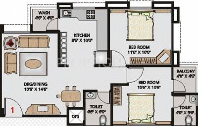 Floor Plan (2BHK+2T) Simandhar Developers Simandhar Silver Floor Plan (2BHK+2T)