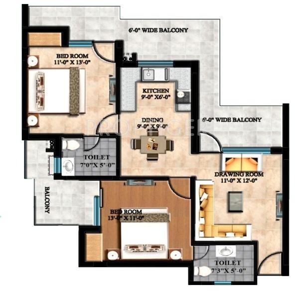 Bakshish Gulmohar Heights (2BHK+2T (1,280 sq ft) 1280 sq ft)