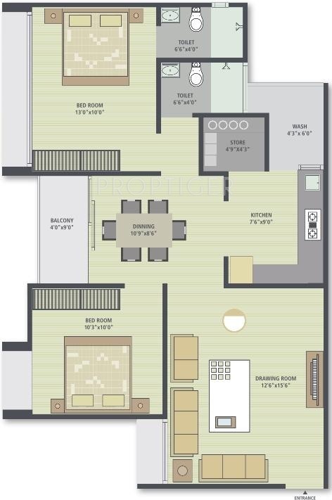 Floor Plan (2BHK+2T) Divyajivan Elegance Floor Plan (2BHK+2T)
