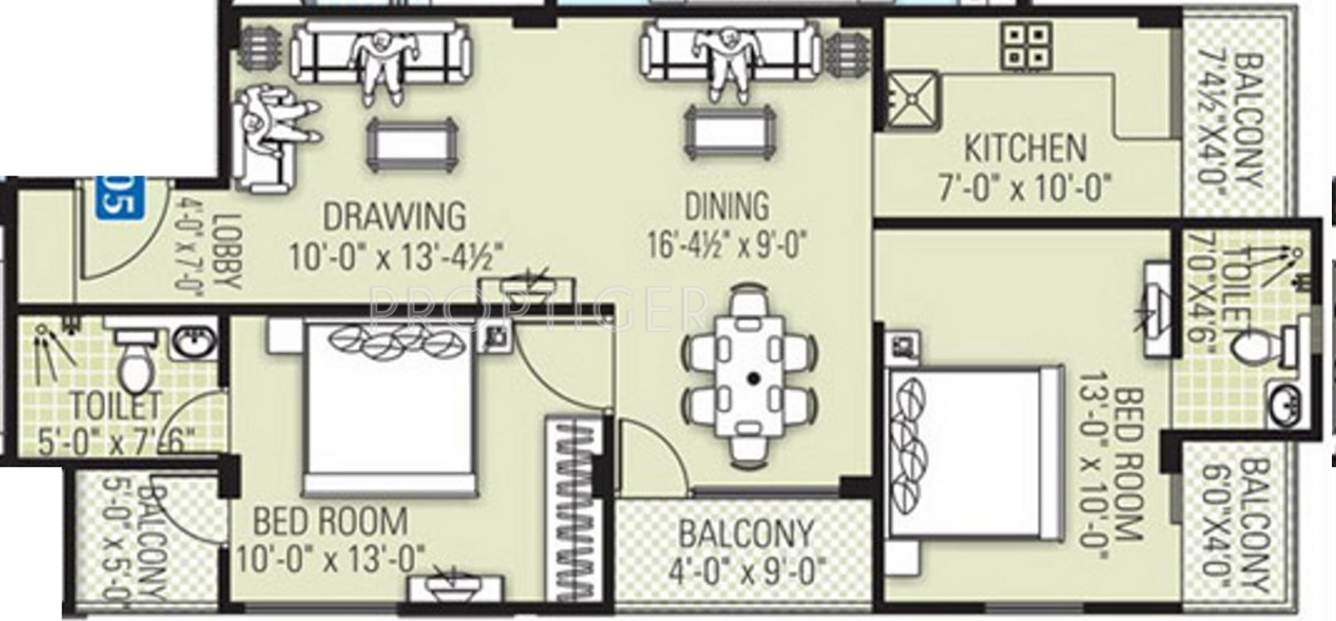 Anukampa Tulip (2BHK+2T (1,130 sq ft) 1130 sq ft)