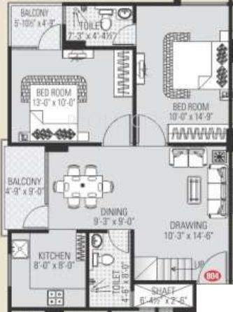 Aradhana Bhavyaa Heights (3BHK+3T (1,668 sq ft) 1668 sq ft)