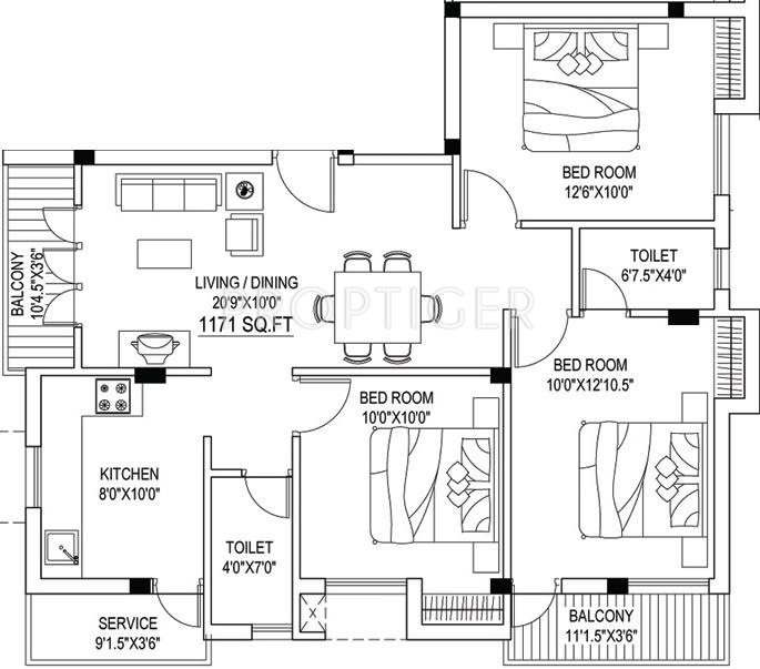 Aswin Aaron (3BHK+2T (1,171 sq ft) 1171 sq ft)