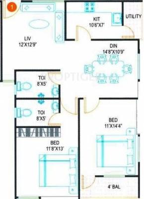 Super Falcon (2BHK+2T (1,160 sq ft) 1160 sq ft)