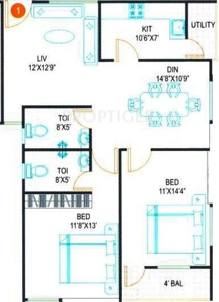 Super Falcon (2BHK+2T (1,160 sq ft) 1160 sq ft)
