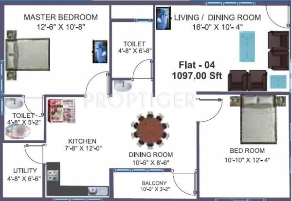 Sai Sicindri Residency (2BHK+2T (1,097 sq ft) 1097 sq ft)