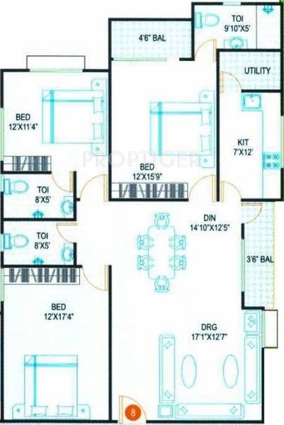 Super Falcon (3BHK+3T (1,675 sq ft) 1675 sq ft)
