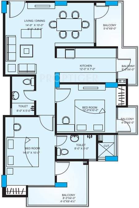 Upasna Rosewood Apartments (2BHK+2T (1,188 sq ft) 1188 sq ft)
