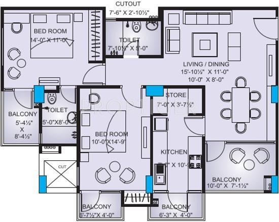 Upasna Rosewood Apartments (2BHK+2T (1,287 sq ft) 1287 sq ft)