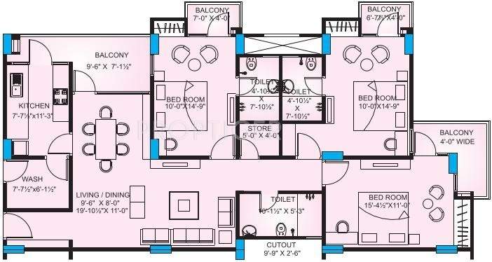 Upasna Rosewood Apartments (3BHK+3T (1,965 sq ft) 1965 sq ft)
