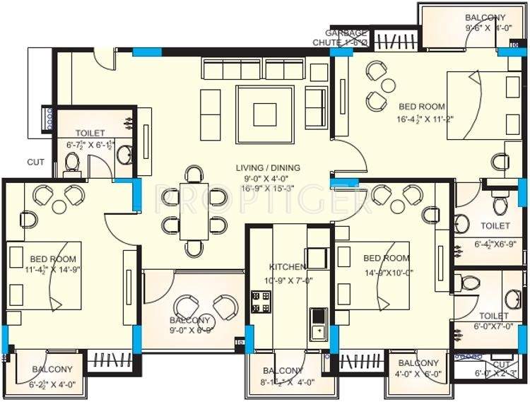 Upasna Rosewood Apartments (3BHK+3T (2,003 sq ft) 2003 sq ft)