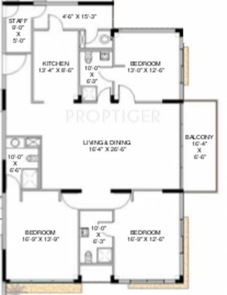 Amaya 229 Floor Plan (3BHK+3T)