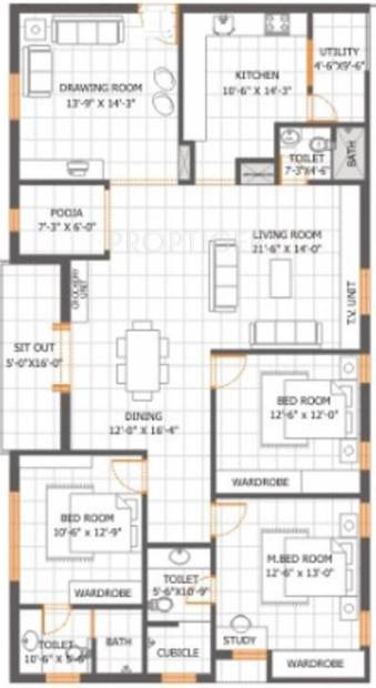 GoldFish White Waters (3BHK+3T (2,133 sq ft)   Pooja Room 2133 sq ft)