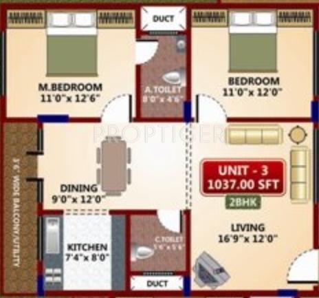  Glory (2BHK+2T (1,037 sq ft) 1037 sq ft)