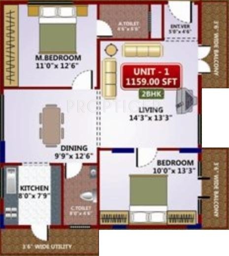  Glory (2BHK+2T (1,159 sq ft) 1159 sq ft)
