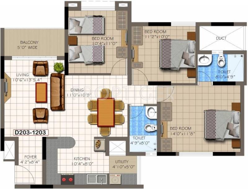 Supertech Micasa (3BHK+2T (1,411 sq ft) 1411 sq ft)