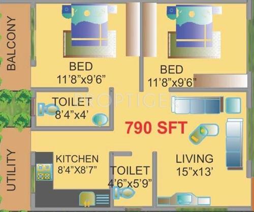 Universal Sai Krishna Paradise (2BHK+2T (790 sq ft) 790 sq ft)