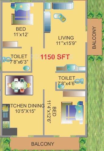 Universal Sai Krishna Paradise (2BHK+2T (1,150 sq ft) 1150 sq ft)