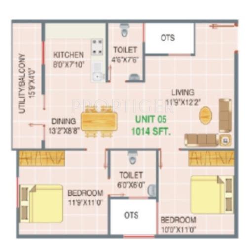 Sumukha Nest View (2BHK+2T (1,014 sq ft) 1014 sq ft)