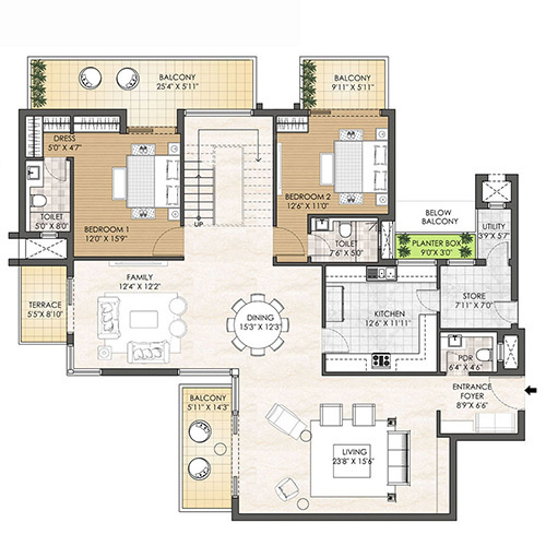 m2k oyster grande Floor Plan Lower Level Penthouse Plan