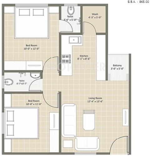 Earth Casa Residency (2BHK+2T (865 sq ft) 865 sq ft)