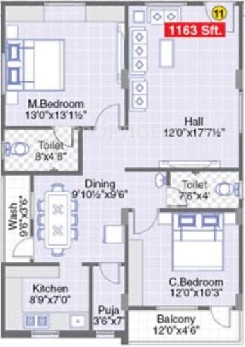 VBM Breeze County (2BHK+2T (1,163 sq ft)   Pooja Room 1163 sq ft)