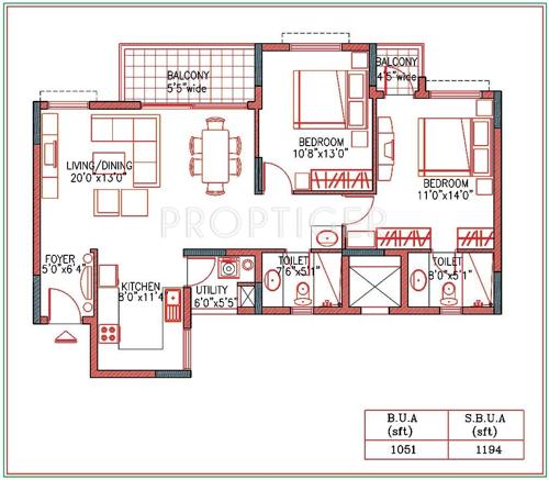 NCC Sports City Apartment (2BHK+2T (1,194 sq ft) 1194 sq ft)