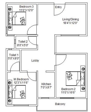  residency Floor Plan Upper Level Duplex Plan