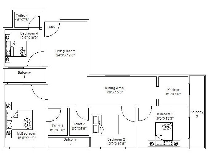  residency Floor Plan Upper Level Duplex Plan