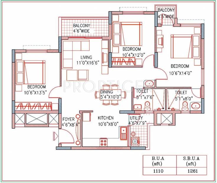 NCC Sports City Apartment (3BHK+3T (1,261 sq ft) 1261 sq ft)