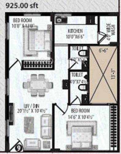 Santos Santos Nest (2BHK+2T (925 sq ft) 925 sq ft)