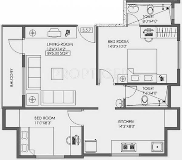 Dales Oscar Dale (2BHK+2T (950 sq ft) 950 sq ft)