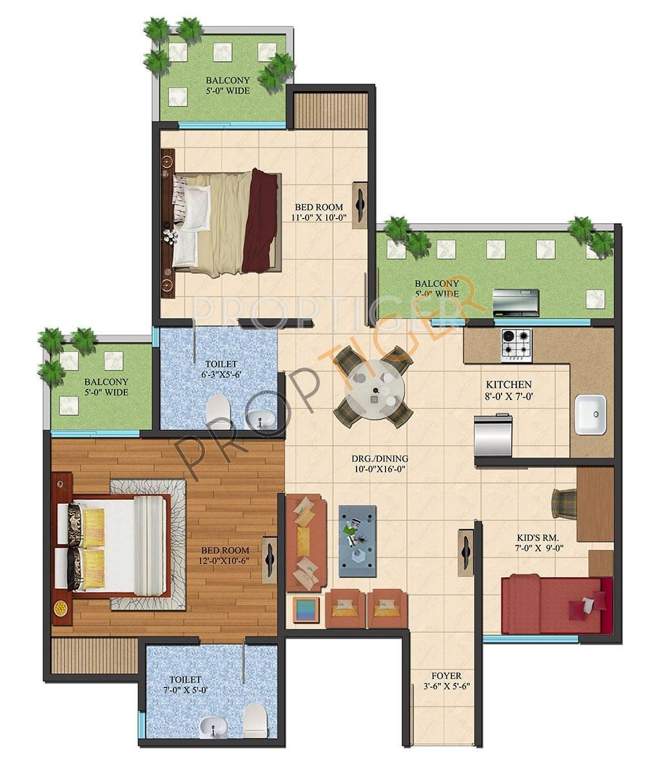 Ajnara Le Garden (2BHK+2T (1,040 sq ft) 1040 sq ft)