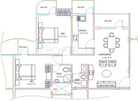 Gurupriya Housing Akashaganga Floor Plan (2BHK+2T)