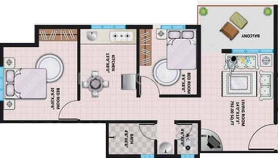 Dales Estates Dales Abbey B Floor Plan (2BHK+2T)