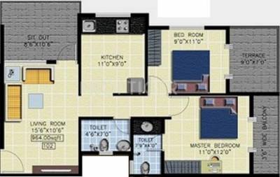 Dales Estates Dales Broadway Floor Plan (2BHK+2T)