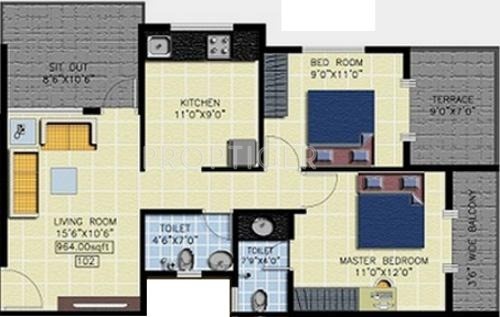 Dales Estates Dales Broadway Floor Plan (2BHK+2T)