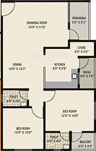 Shayona Land Corporation Tilak I Floor Plan (2BHK+2T)