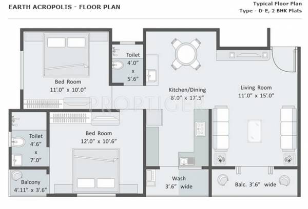 Earth Acropolis (2BHK+2T (1,105 sq ft) 1105 sq ft)