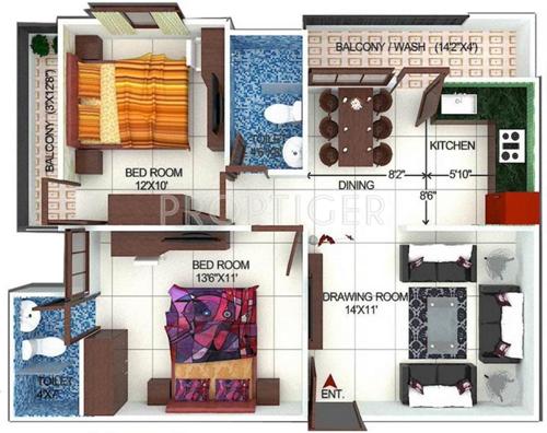 Agrawal Sagar Eden Garden (2BHK+2T (978 sq ft) 978 sq ft)