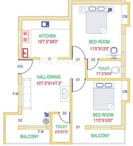 Zion Lords Park (2BHK+2T (950 sq ft) 950 sq ft)