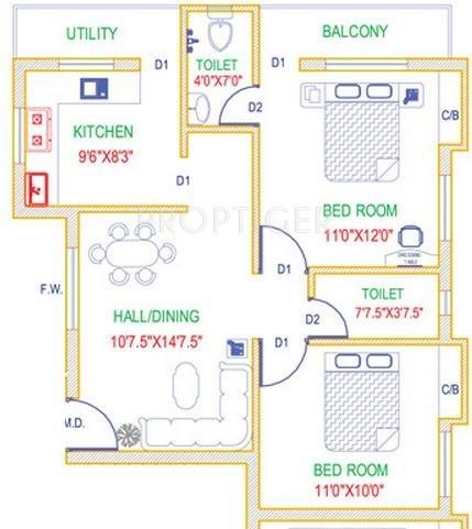Zion Lords Park (2BHK+2T (990 sq ft) 990 sq ft)