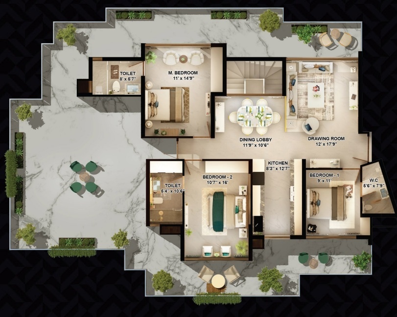  the sky heights Floor Plan Lower Level Penthouse Plan