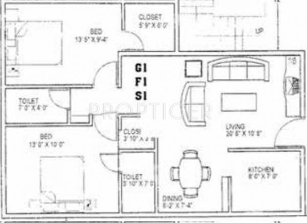 MCB Krishna (2BHK+2T (1,065 sq ft) 1065 sq ft)