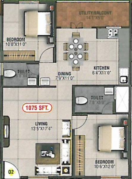 Balaji Sai Balaji Residency (2BHK+2T (1,075 sq ft) 1075 sq ft)