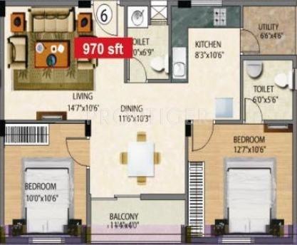 Gunina Iris (2BHK+2T (970 sq ft) 970 sq ft)