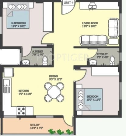 MVS Cornet (2BHK+2T (955 sq ft) 955 sq ft)