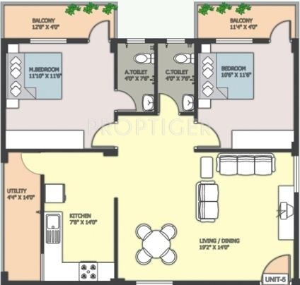 MVS Cornet (2BHK+2T (1,190 sq ft) 1190 sq ft)