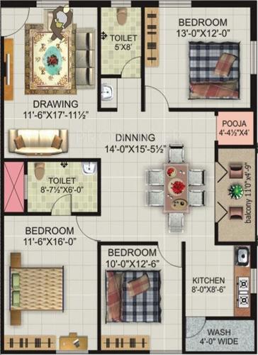 Lakshmi Royal Castle (3BHK+2T (1,602 sq ft)   Pooja Room 1602 sq ft)