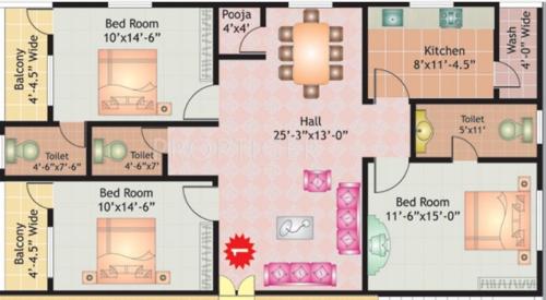 Lakshmi Park View (3BHK+3T (1,569 sq ft)   Pooja Room 1569 sq ft)